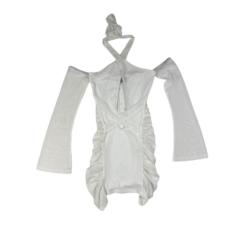 Outcast Clothing - Off Shoulder Long Sleeve Ruched Mini Dress in White